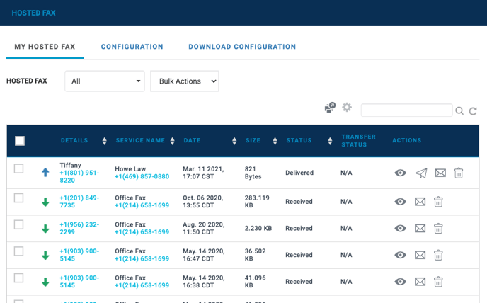 Hosted Fax Screenshot